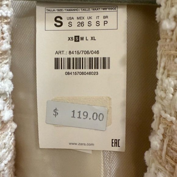 Zara Cream Tweed Women's Coat - Picture 3 of 3